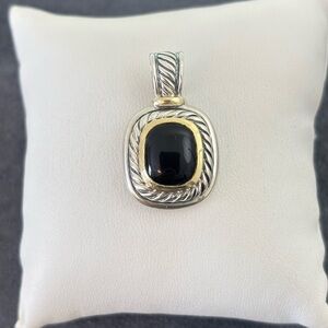 David Yurman 925 & 14k Gold Albion Enhancer with Black Onyx 1.25"